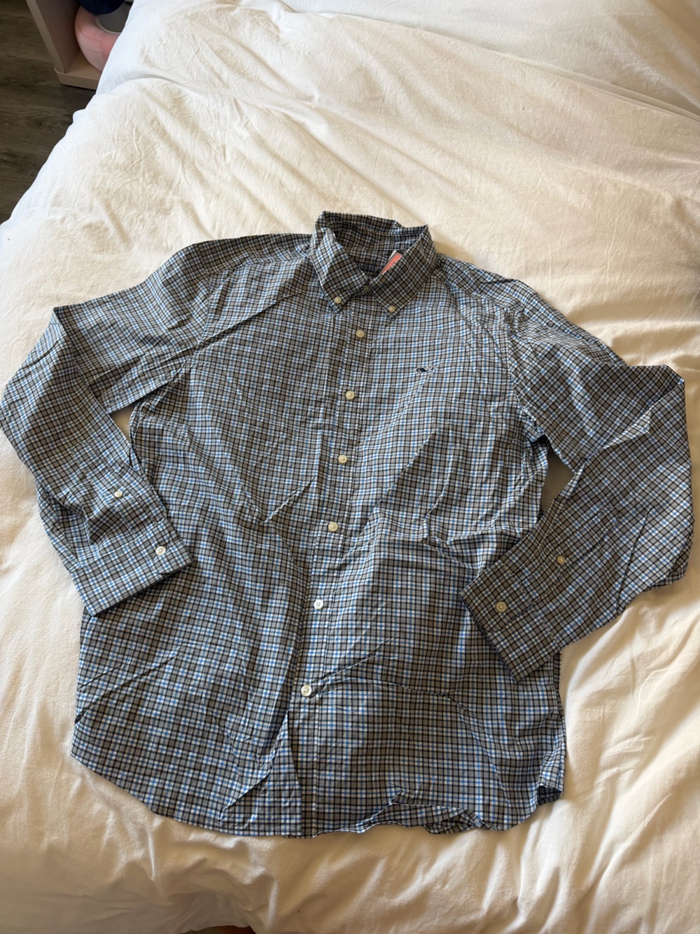 Vineyard Vines Men's Blue and Black Checked Button-Down Shirt